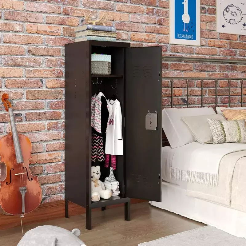 Деревенский металлический шкаф для хранения с полкой, запирающиеся двери и подвесной стержень, шкафчик для гостиной, спальни