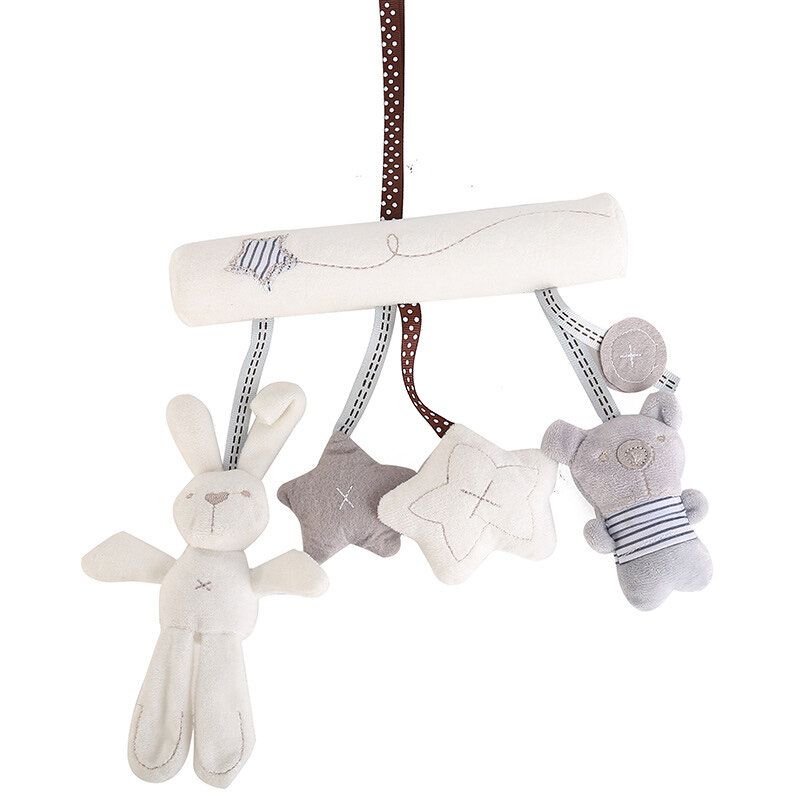 Mainan kerincingan bayi balita, untuk Kereta Bayi, tempat tidur bayi, gaya beruang kelinci lembut, mainan gantung, aksesori tempat tidur boneka menenangkan