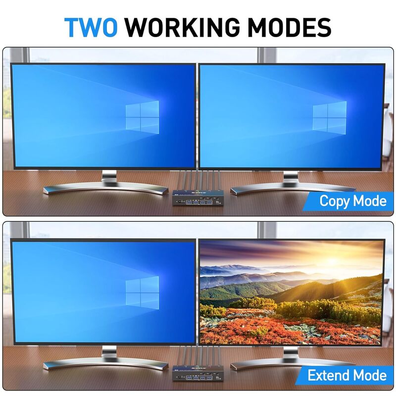 Dual Monitor DP KVM Switch, USB 3.0 e DisplayPort, Suporta 2 Monitores, 3 Computadores, 8K @ 30Hz, Resolução 4K @ 144Hz