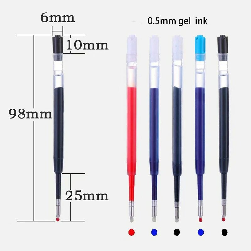 ปากกาเติมหมึกเจลแบบเติมหมึกสีดำสีน้ำเงินและแดง5ชิ้นแท่งปลายกลางสำหรับเครื่องเขียนสำนักงาน