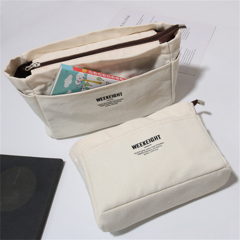 Tas Organizer dompet kanvas sisipan dalam dengan tas tangan Makeup kompartemen dengan banyak kantong struktur pemberian pas ringan