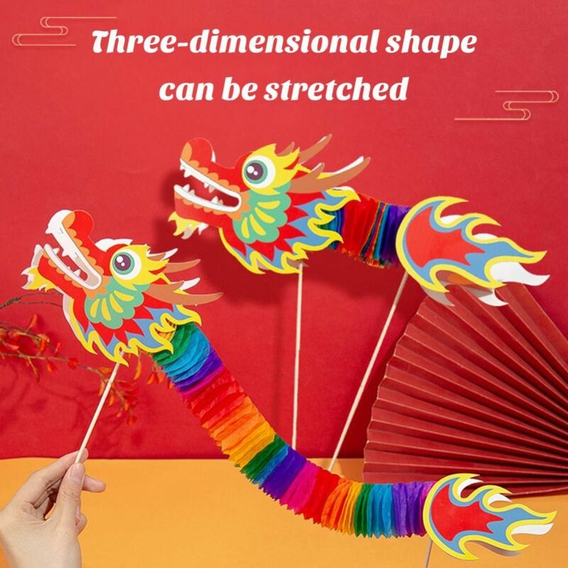Juguetes de bricolaje Montessori para niños, juguete de educación temprana para niños, artesanía de baile de dragón de mano, dragón de papel largo chino antiguo