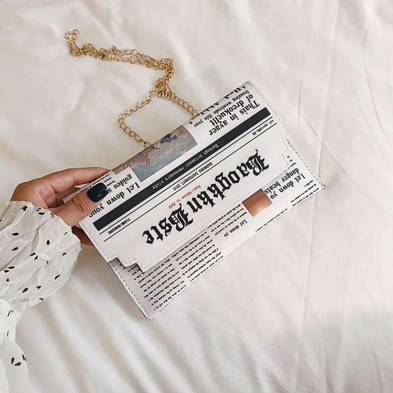 Vrouwen Joker Messenger Bag Ketting Schoudertas Persoonlijkheid Mode Kleine Vierkante Krant Nieuws Styling Tassen