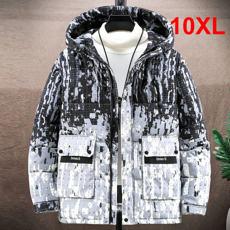 Parkas dégradés pour hommes, veste optique d'hiver, veste cargo décontractée, manteau masculin à capuche, grande taille, 10XL, mode