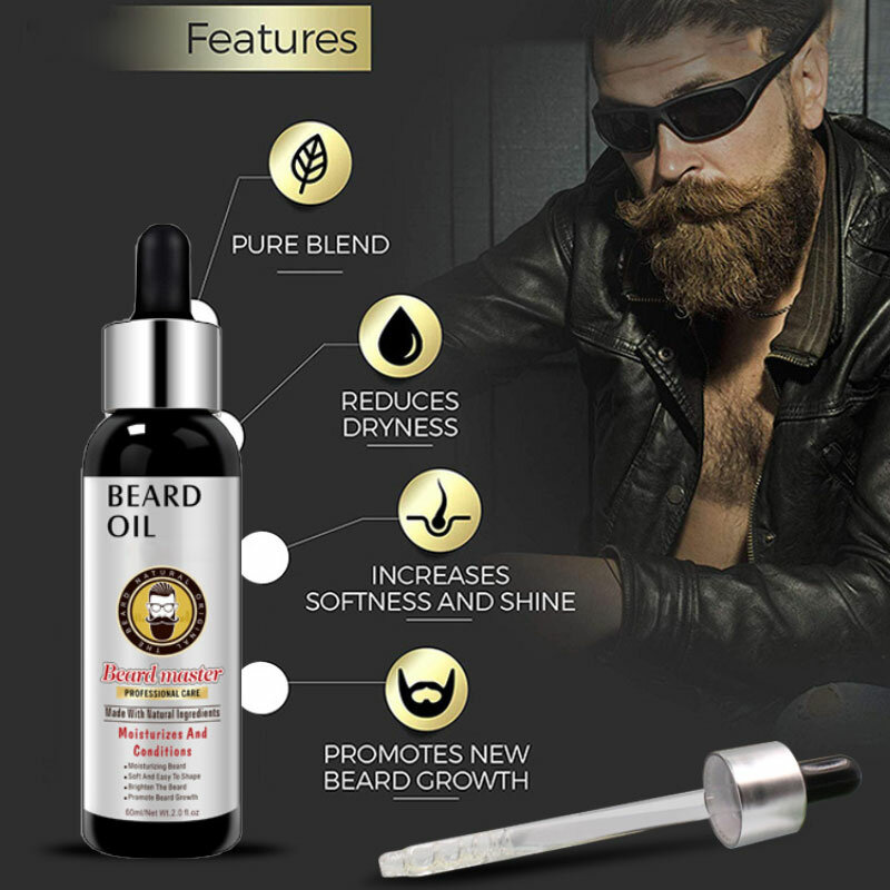 Aceite nutritivo de barba para hombres, producto de crecimiento rápido efectivo, ingredientes naturales, cuidado de barba suave y no irritante, 60ml
