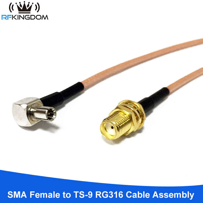 SMA Feminino Anteparo para TS9 Masculino Ângulo Direito Plug RG316 Cabo Pigtail, Friso Conector, RF Coaxial Jumper Wire, 15cm, 6"