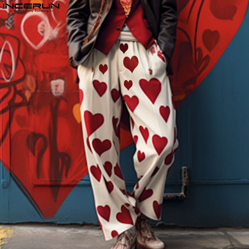 INCERUN-Pantalones largos con estampado para hombre, ropa de calle holgada con cintura elástica, informal, a la moda, S-5XL, 2024