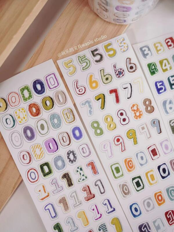 Wanle Studio-Cinta Washi de números de arcoíris Vintage para planificador, fabricación de tarjetas, Plan de álbum de recortes DIY, pegatina decorativa