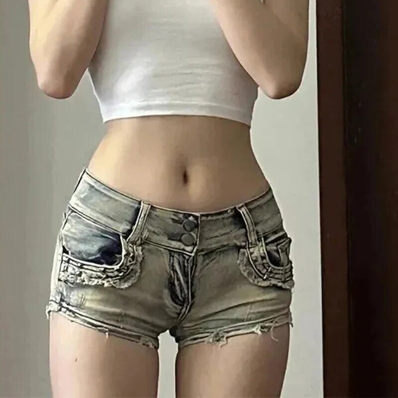 Gidyq y2k Slim Fit Jeans shorts Frauen American High Street Hot Sweet Shorts mit niedriger Taille Sommer mode Retro Hip Hugging Jeans