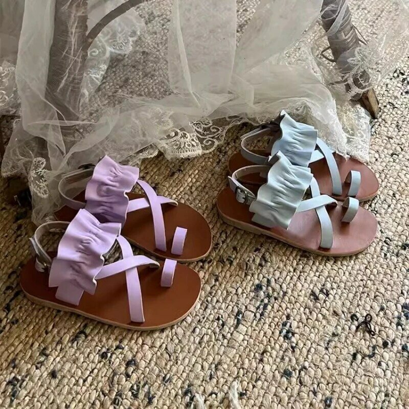 Nuove ragazze estive sandali pizzicati in vera pelle simpatiche scarpe per bambini Color gelato per le vacanze sandali da spiaggia per bambini