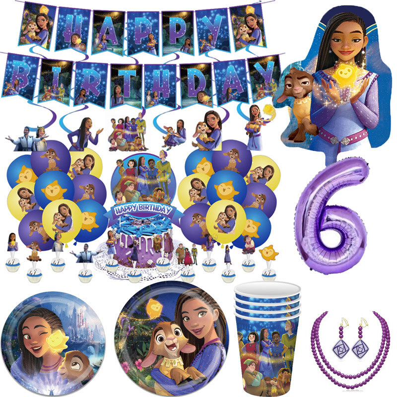 Wens Disney Verjaardagsfeestje Decoraties Asha Geit Ballonnen Wegwerp Servies Bord Stro Servet Prinses Baby Shower Benodigdheden