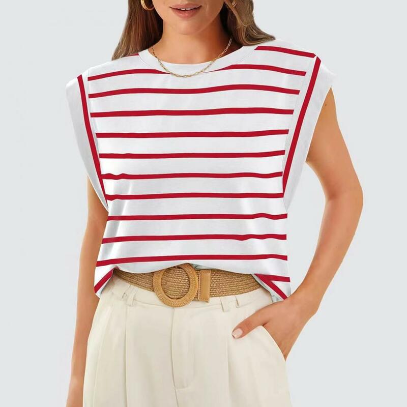 Women Summer Tank Top Striped Color Block Tank Top for Women O-neck Tee with Loose Fit Summer Streetwear Vest Elastic Women Top