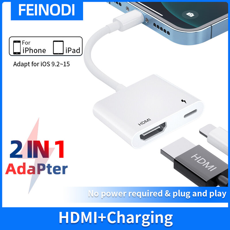 Lightning To HDMI Digital AV Adapter Video 1080P & Âm Thanh Đồng Bộ Màn Hình Chuyển Đổi Với Cổng Sạc Cho iPhone iPad tivi/Máy Chiếu