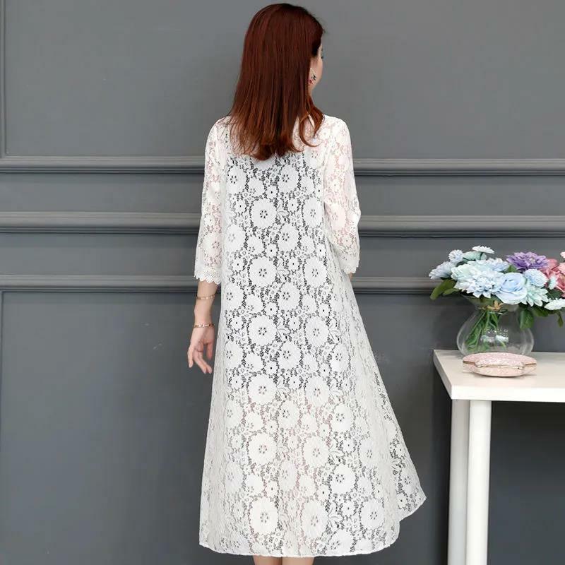 Lace Cardigan Mid-length Summer Mesh Shawl Loose Over-the-knee Sun Protection Clothing Women Jacket Shirt Dropshipping Wholesale