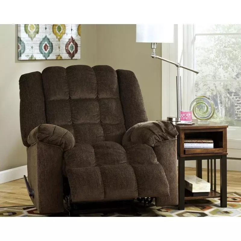 Signature Design by Ashley Ludden Ultra Plush Manual Rocker Recliner with Tufted Back, Dark Brown