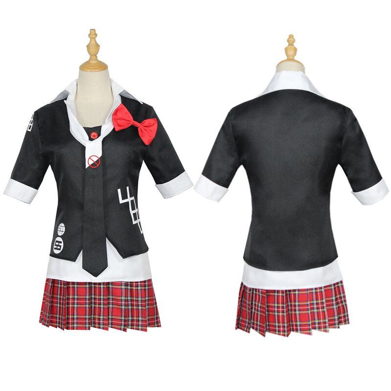 Disfraz de Cosplay de Anime Danganronpa, uniforme de Enoshima Junko, ropa de trabajo de cafetería, Falda corta, peluca trenzada de doble cola