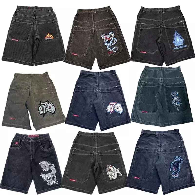 JNCO Shorts Y2K Hip Hop Pocket Baggy Denim Gym Shorts Men Women 2023 Summer New Harajuku Gothic Men Basketball Shorts Streetwear
