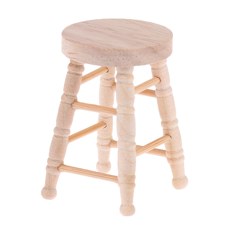 1:12 Dollhouse Miniature Accessories Wooden Stool Chair Doll House Simulation Furniture Model Decoration Toys