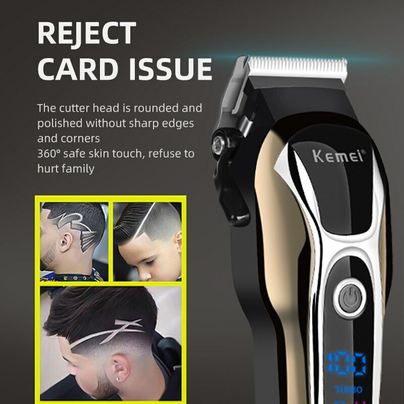 KEMEI-1990 tóc Cắt Kit không dây, điện áp kép râu tông đơ cho nam giới với pin sạc & Hiển thị kỹ thuật số