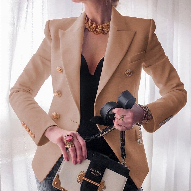 Chaqueta blanca ajustada para mujer, Blazer elegante con botones de León de Metal, doble botonadura