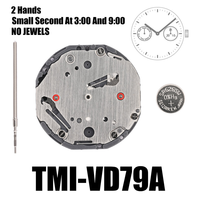 Movimiento VD79 Tmi VD79 con 2 manos, multiojo (día, fecha, 24 horas, sección pequeña), tamaño: 10 ½, altura: 3,45mm