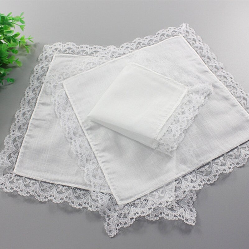 Mouchoirs Hankie blancs pour femmes, garniture en dentelle coton, Super doux, lavable, serviette poitrine, poche, en