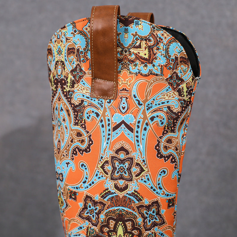 Аутентичные высокие женские сапоги Cowgirl в западном стиле сапоги до колена ковбойские Лоскутные тканевые сапоги ручной работы с принтом на блочном каблуке
