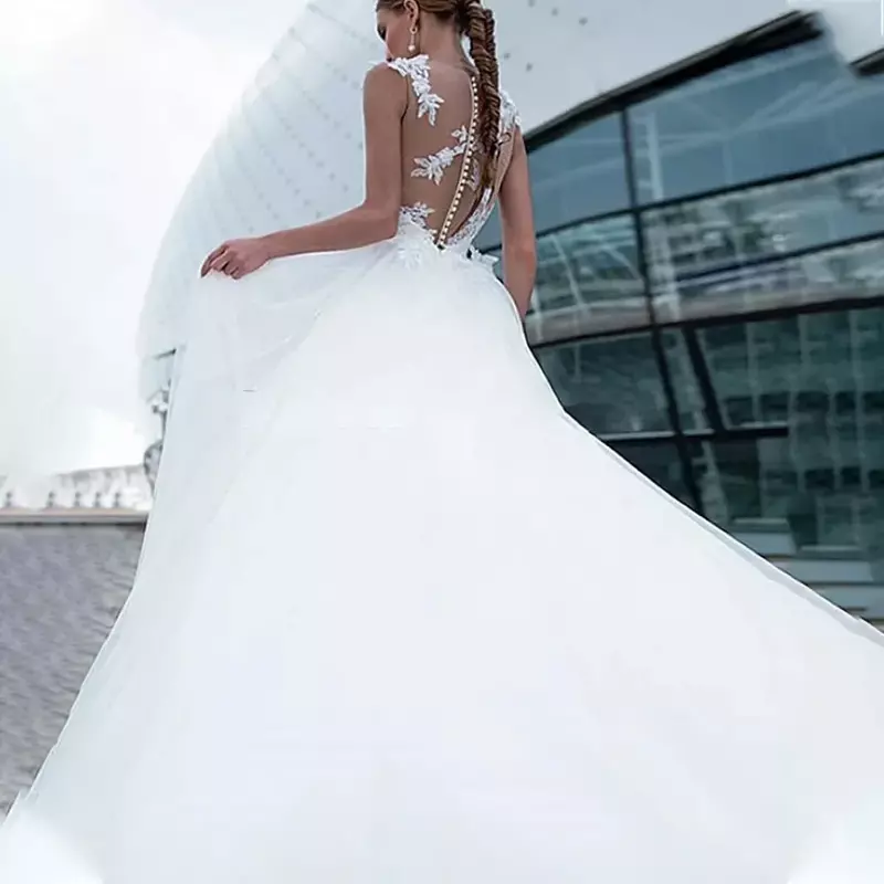 Stunningbride Modest Sheer Appliques Wedding Dresses Sleeveless Bridal Gowns Custom Online Robe De Mariee Sexy Plus Size