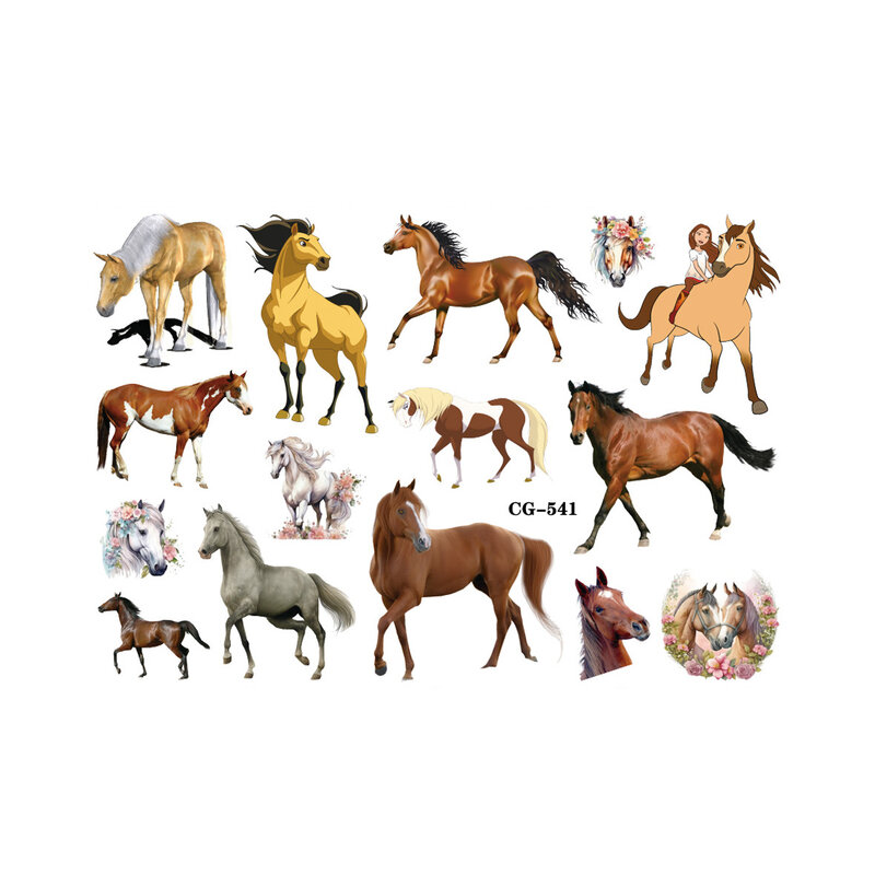 Tatuajes Temporales falsos de caballo para niños, suministros de fiesta de cumpleaños, pegatinas de decoración, 1 piezas