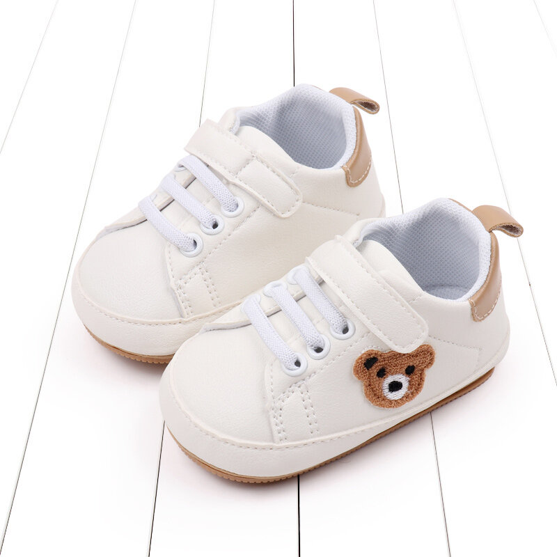 Casual urso impressão sapatos para crianças, bebês meninos e meninas, sola de borracha, antiderrapante, branco, 0-6-12 meses