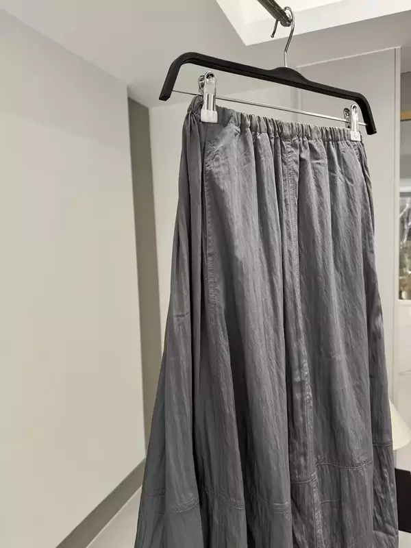 Женская Новая уникальная и модная Свободная юбка миди в стиле воздушного шара, складная юбка в стиле ретро с высокой талией и боковым карманом, Женская юбка