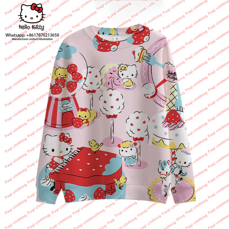 Hello Kitty round neck sweater printed women's autumn long-sleeved cartoon casual round neck sweater casual pullover top