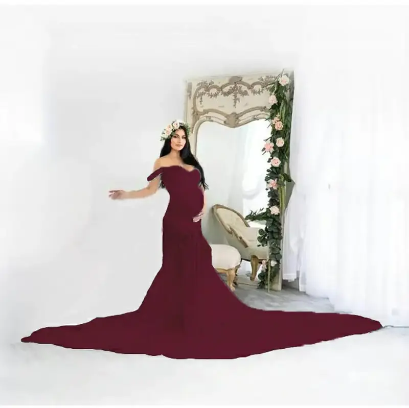 Long Shoulderless Maternity Dresses For Photo Shoot Sexy Fancy Pregnancy Dress Chiffon Pregnant Women Maxi Gown Photography Prop