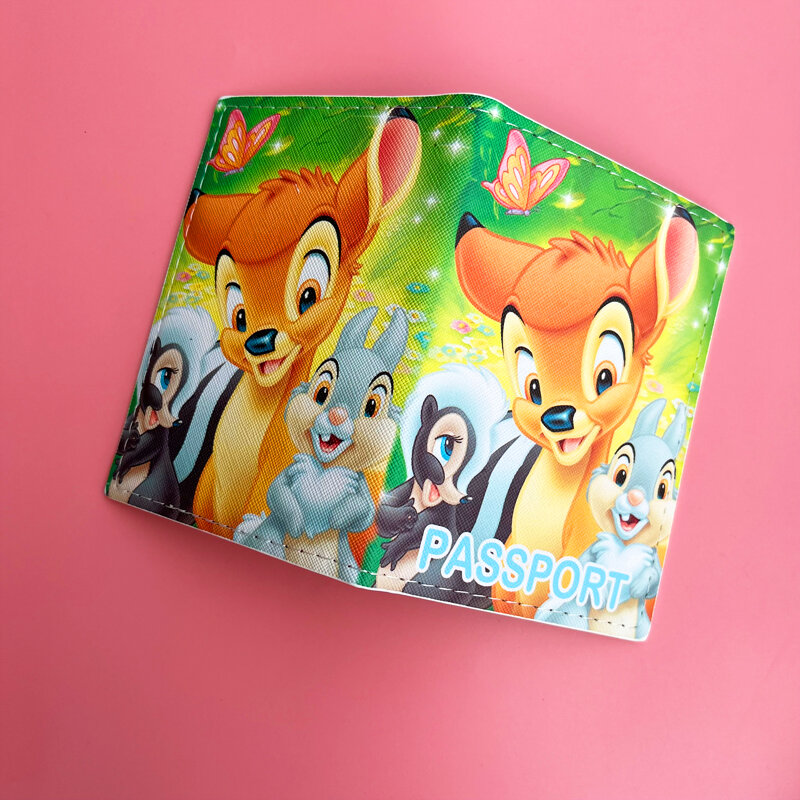 Disney Bambi Passport Cover Cartoon Print Girls Boys ID Card Holder PU Leather Travel Passport Case Lovely Passport Holder