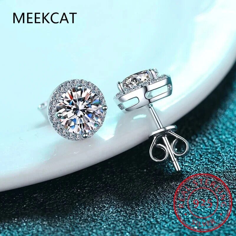 925 Sterling Silver 1 Carat Moissanite Round Earrings Engagement Wedding Daily Work Party Travel Luxurious Gift For Women