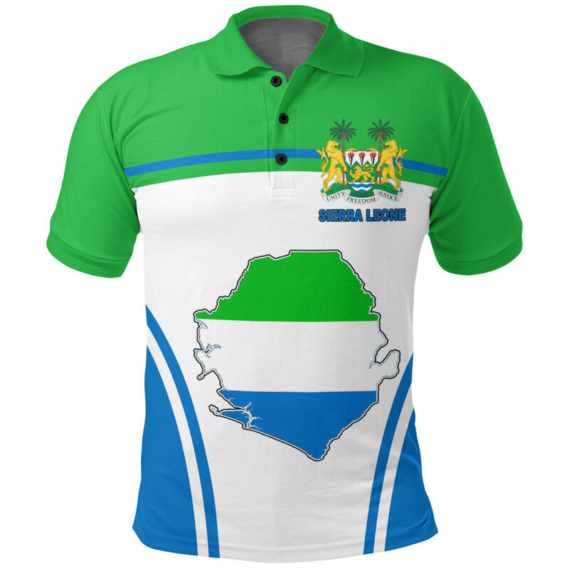 Africa Sierra Leone Map Flag 3D Print Polo Shirts For Men National Emblem Short Sleeve Patriotic Coat Of Arms POLO Shirt Jersey