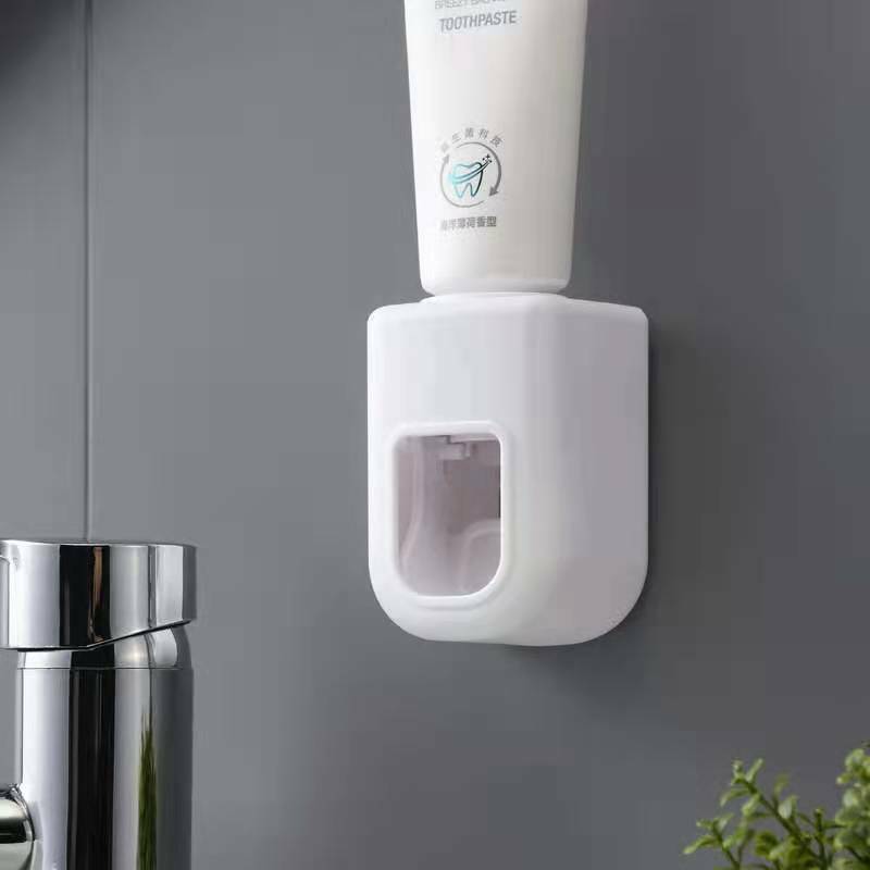 Dispensador automático de pasta de dientes para baño, soporte autoadhesivo a prueba de polvo, estante montado en la pared, exprimidor de pasta de dientes para el hogar