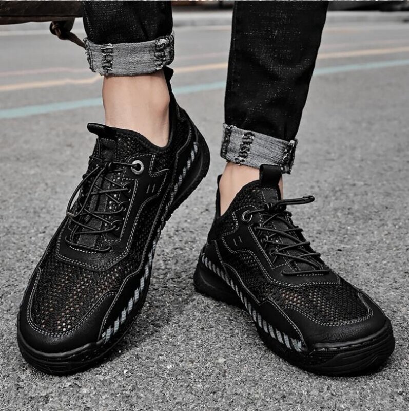 Summer Men Sneakers Breathable Leather Casual Shoes Men Comfortable Mesh Men Loafers Mesh Men Shoes Outdoor Walking
