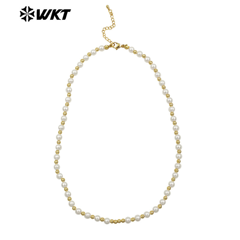WT-JFN21 WKT 18 pollici lungo 6mm conchiglia artificiale perle spaziali perline collana a mano In oro reale placcato 10 pezzi