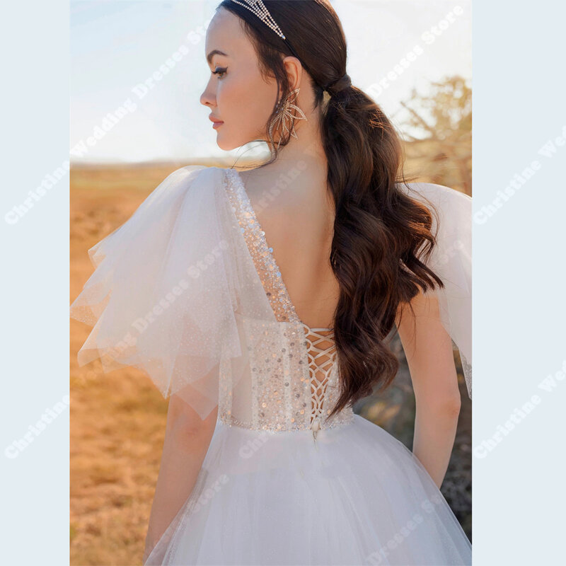 여성용 섹시한 A 라인 웨딩 드레스, 연예인 민소매 레이스 인쇄 신부 가운, 공식 약혼 파티