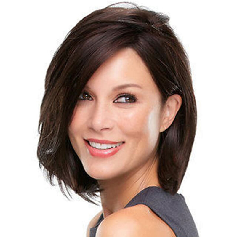 Shoulder Length Brown Bob Heat Resistant Fiber Hair Wigs for Women Synthetic Straight Hair Wig with Bangs