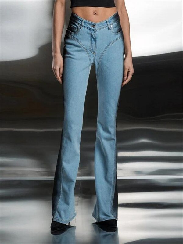 Jeans de algodão estampado feminino, calça casual solta, cintura alta, calça queimada, roupa Y2K, alta qualidade, tendências, nova moda, 2024