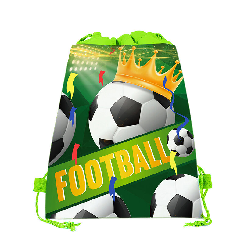 Mochila temática de fútbol para fiesta de cumpleaños, tela no tejida, bolsa de regalo con cordón para balón de fútbol