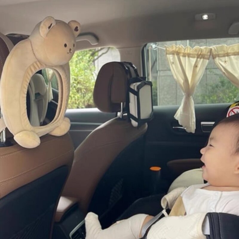 Kaca Spion Bayi Anti Silau Kaca Spion Beruang Kaca Kursi Belakang Dapat Disesuaikan untuk Kendaraan