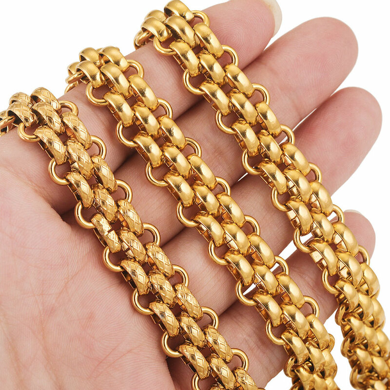 1 metro di larghezza 13mm in acciaio inossidabile placcato oro lucido grandi catene spesse collana braccialetto fai da te gioielli che fanno forniture all'ingrosso