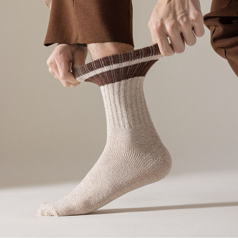 Мужские осенне-зимние шерстяные носки 5 пар, плюшевые и утепленные, однотонные и универсальные, устойчивые к запаху