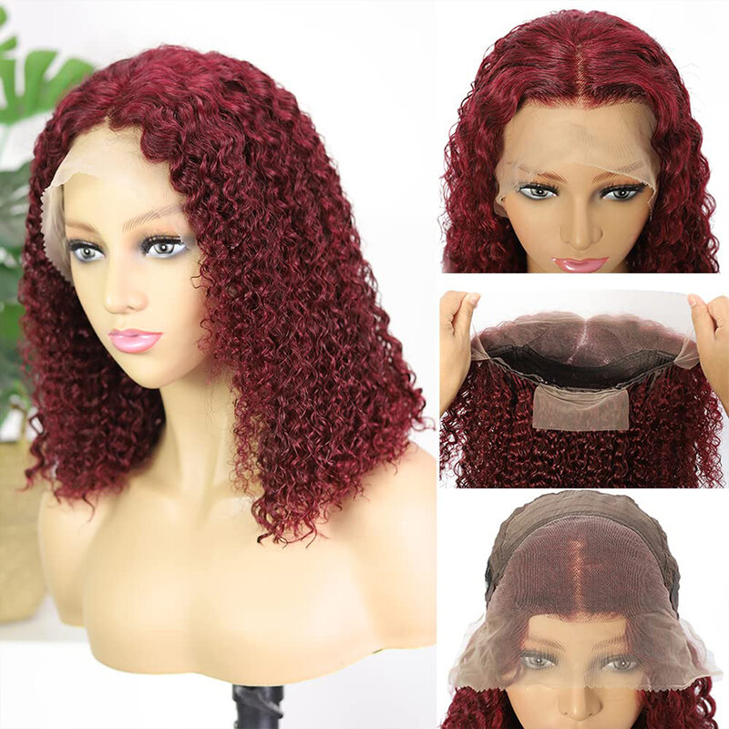 99j krótkie kręcone Bob koronkowe peruki z przodu ludzkie włosy dla kobiet peruki typu Lace Front wino czerwone bezklejowe wstępnie oskubane brazylijskie peruka z włosów typu Remy