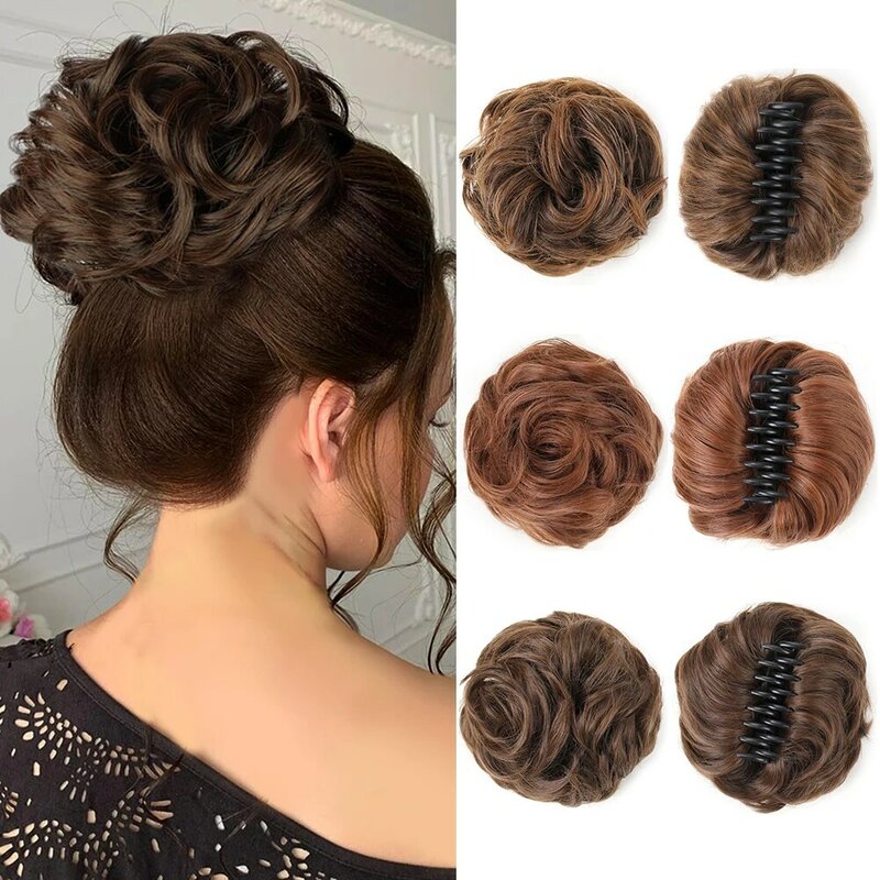 Messy Hair Bun Extensions Claw Clip Messy Bun Ponytail Wavy Curly Chignon Synthetic Tousled Updo Hairpieces for Women Girls