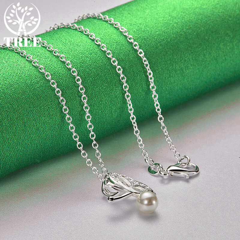 Alitree Sterling Silber Schmetterling Zirkon Kristall Perle Anhänger Halskette für Frauen Halsketten Mode Hochzeit Schmuck Geschenke