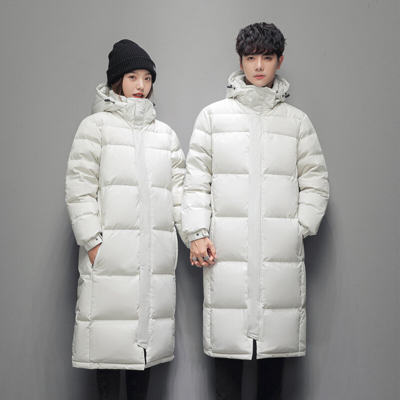 2023New Solid Color Long Straight Barrel Winter Coat Casual Park  Hooded Fashion  Jacket Couple 